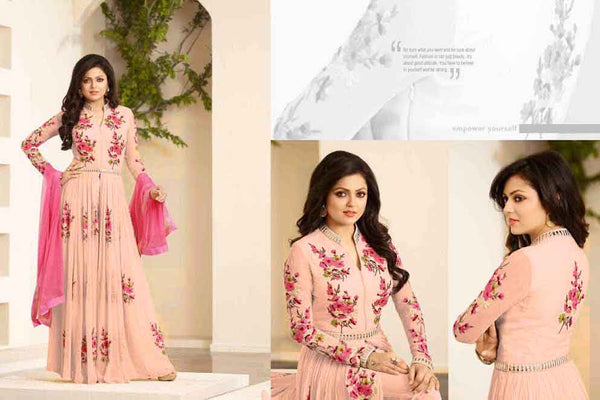 86003-H PEACH LT NITYA PURE GEORGETTE PARTY WEAR DESIGNER SUIT - Asian Party Wear