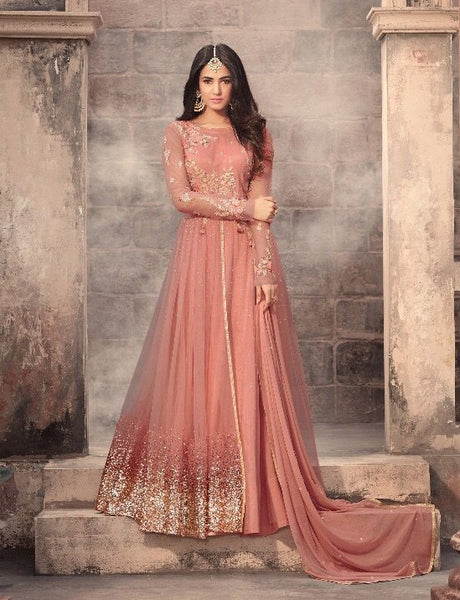 5203-C PEACH MAISHA ZUAAN WEDDING WEAR GOWN - Asian Party Wear