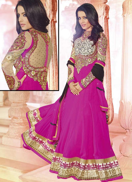 Pink AAFREEN PARTY WEAR GEORGETTE ANARKALI LONG DRESS - Asian Party Wear