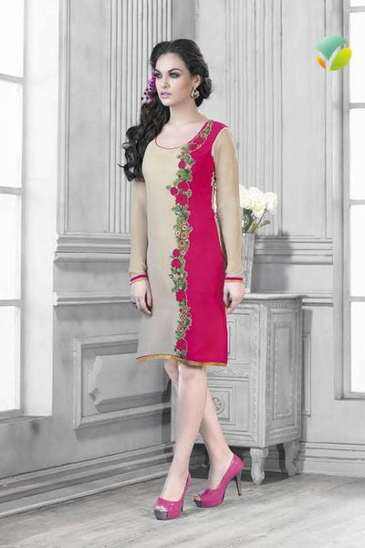 PINK AND BEIGE READYMADE GEORGETTE KURTI - Asian Party Wear