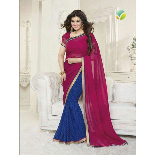 Z16173 Pink and Blue Ayesha Takia "Sheesha Star Walk" Chiffon Georgette Party Wear Saree - Asian Party Wear