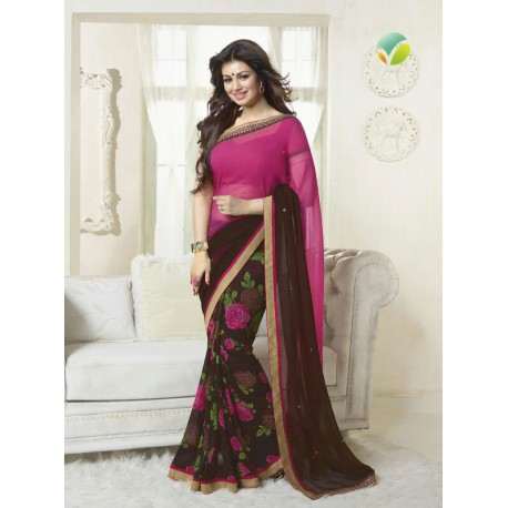 Z16177 Pink and Brown Ayesha Takia "Sheesha Star Walk" Chiffon Georgette Party Wear Saree - Asian Party Wear