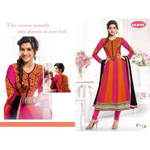 Pink and Orange KRITI SANON SUAVE DESIGNER WEAR ANARKALI - Asian Party Wear