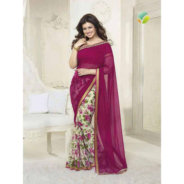 Z32242 Pink Ayesha Takia "Sheesha Star Walk" Chiffon Georgette Party Wear Saree - Asian Party Wear