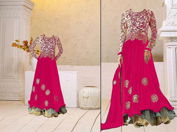 Pink Georgette Floor Length Anarkali Dress - Asian Party Wear