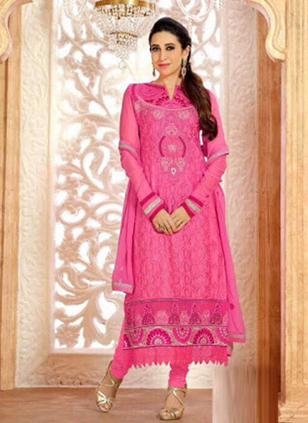 Pink KARISHMA GEORGETTE LONG LENGTH STRAIGHT SUITS - Asian Party Wear