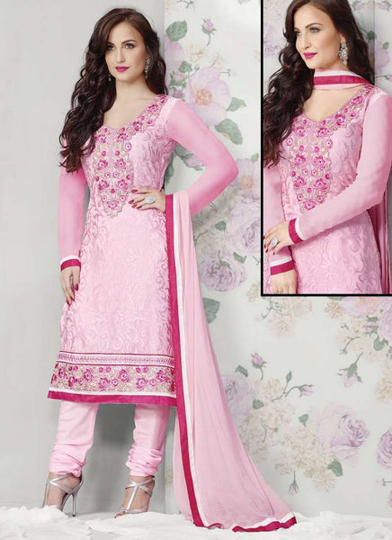 Pink Statuesque Party Wear Brasso Churidar Shalwar Suit - Asian Party Wear