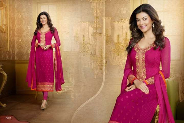 Pink Sushmita Sen Pure Georgette Straight Suit - Asian Party Wear