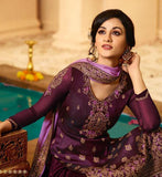 Plum Banarasi Jacquard Indian Designer Party Suit Eid Dress(2 Weeks Delivery) - Asian Party Wear