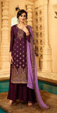 Plum Banarasi Jacquard Indian Designer Party Suit Eid Dress(2 Weeks Delivery) - Asian Party Wear