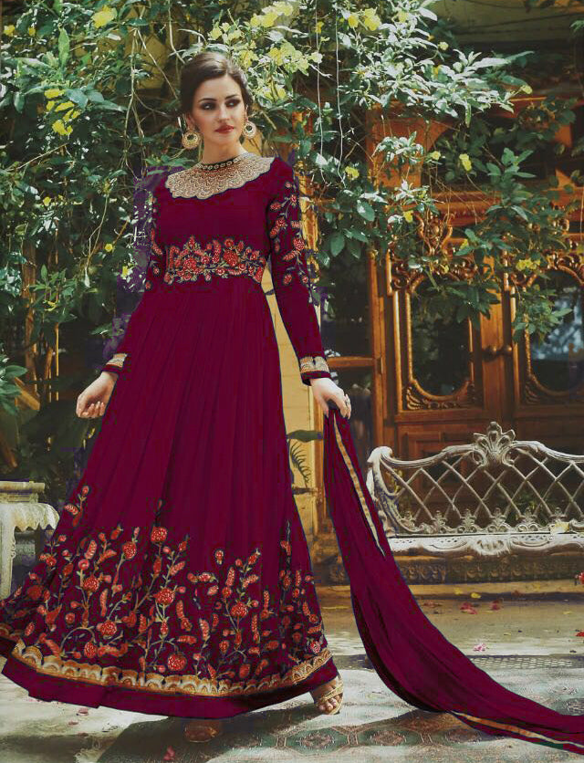 Plum Indian Wedding Gown Desi Party Wear Anarkali Suit Plum Indian Wedding Gown Desi Party Wear Anarkali Suit