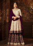 WHITE AND PLUM INDIAN WEDDING GHARARA AND LEHENGA STYLE DRESS - Asian Party Wear