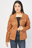 BROWN FRONT POCKET STYLE SUEDETTE JACKET FOR LADIES - Asian Party Wear