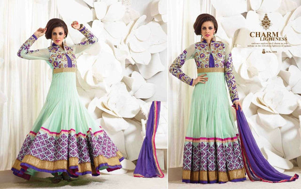 Purple and Green Safeena Nett and Georgette Party Wear Anarkali - Asian Party Wear