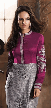 Purple and silver HEROINE Straight Cut Designer Dress - Asian Party Wear