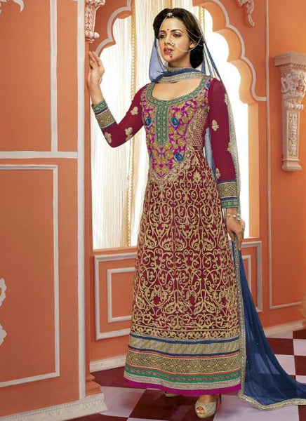 Purple ENIGMATIC WEDDING WEAR GEORGETTE ANARKALI DRESS - Asian Party Wear