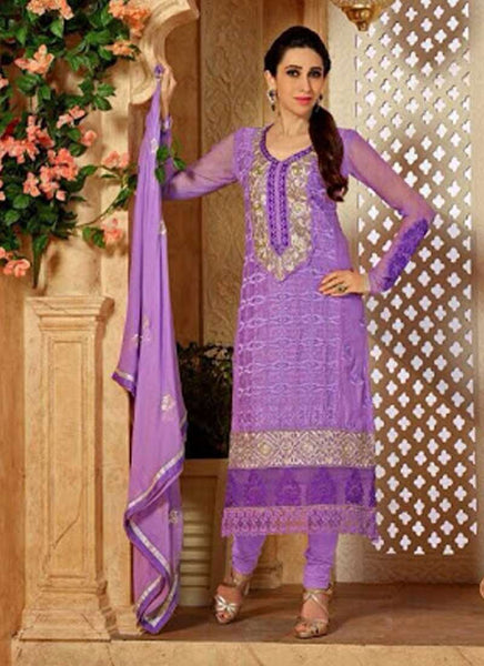 Purple KARISHMA GEORGETTE LONG LENGTH STRAIGHT SUITS - Asian Party Wear