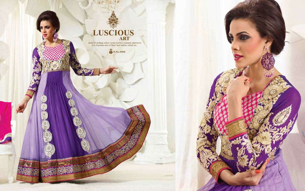 Purple Safeena Nett and Georgette Party Wear Anarkali - Asian Party Wear