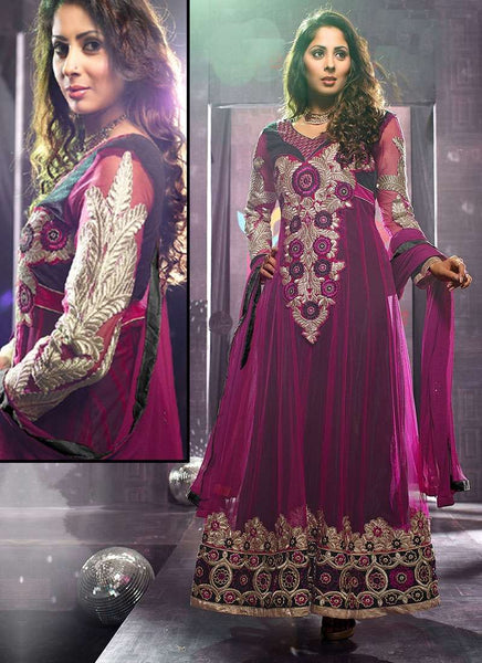 Purple Superb Sara Embroidered Georgette & Net Anarkali Suit - Asian Party Wear