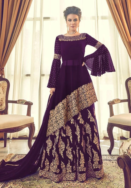 PURPLE INDIAN MEHNDI WEDDING WEAR LEHENGA DRESS - Asian Party Wear