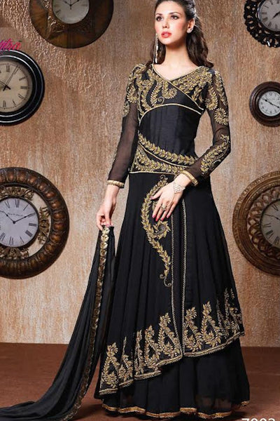 RANGSUTRA 7002 BLACK GEORGETTE ANARKALI STYLE DRESS - Asian Party Wear