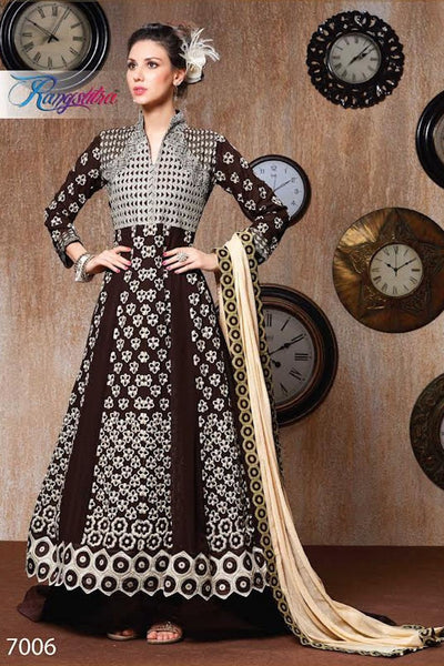 RANGSUTRA 7006 BROWN GEORGETTE ANARKALI STYLE DRESS - Asian Party Wear