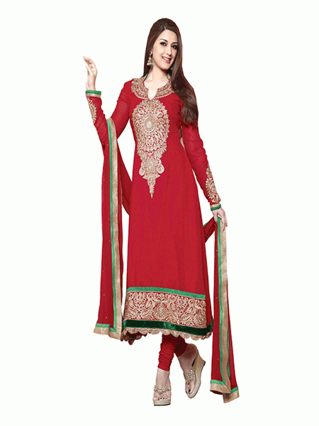 Red AAFREEN PARTY WEAR GEORGETTE CHURIDAR SHALWAR SUIT - Asian Party Wear