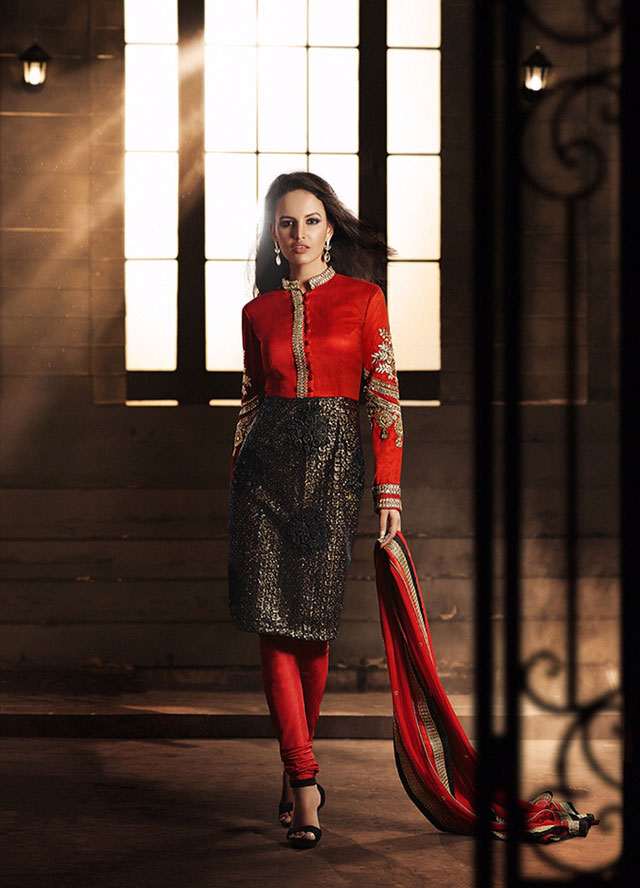 Red and Black HEROINE Straight Cut Designer Dress- Breathtaking HEROINE Straight Cut Designer D