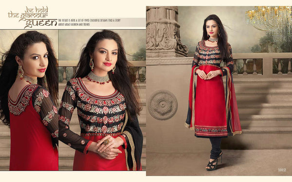 Red and Black NITA PARTY WEAR LONG STRAIGHT SALWAR KAMEEZ - Asian Party Wear