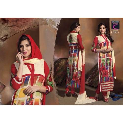 Red and Cream Crispy GEORGETTE Summer Wear Salwar Kameez - Asian Party Wear