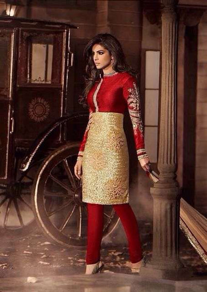 Red and Gold Priyanka Chopra HEROINE Straight Cut Designer Dress - Asian Party Wear