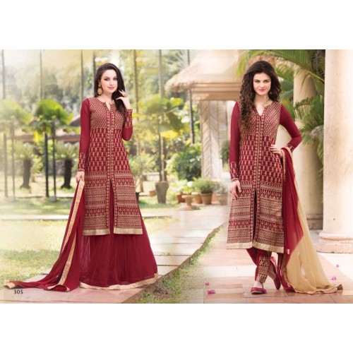 Red Arjaan 3 Georgette Long Length Designer Dress - Asian Party Wear