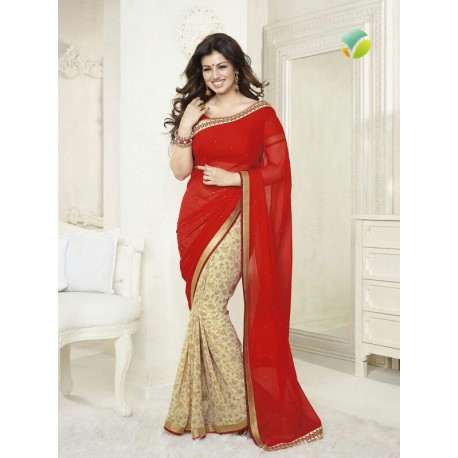 Z16179 Red Ayesha Takia "Sheesha Star Walk" Chiffon Georgette Party Wear Saree - Asian Party Wear