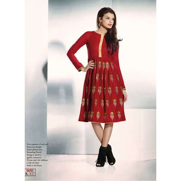 Red ETHEREAL PASHMINA Winter Wear Indian Design Kurti - Asian Party Wear