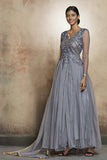 DAZZLING GREY LONG SHEER STYLE READY MADE INDIAN DRESS - Asian Party Wear