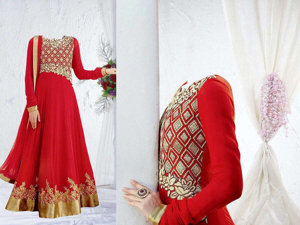 Red Party Anarkali Wedding Wear Dress - Asian Party Wear