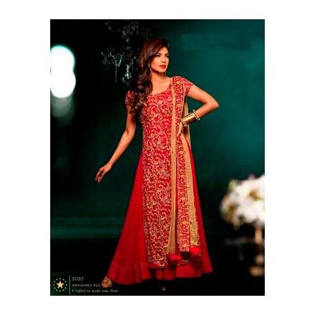 RED PRYIANKA CHOPRA HEROINE READY MADE DESIGNER LENGHA - Asian Party Wear