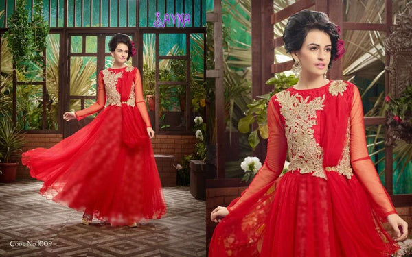 Red SAYNA ADA WEDDING WEAR HEAVY EMBROIDERED GOWN - Asian Party Wear