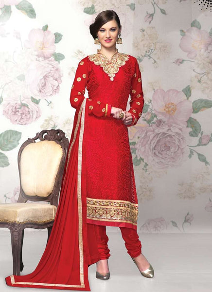 Red Statuesque Party Wear Brasso Churidar Shalwar Suit - Asian Party Wear