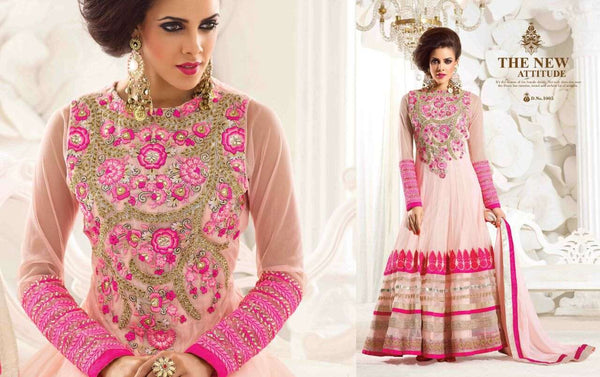 Rose Quartz Pink Safeena Nett and Georgette Party Wear Anarkali - Asian Party Wear