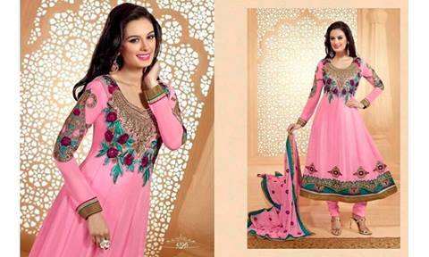 Rose Quartz Pink Zisa Designer Party Anarkali Suit - Asian Party Wear