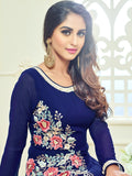 18012 BLUE ROSSELL ARIHANT FLORAL EMBROIDERED ANARKALI SUIT - Asian Party Wear