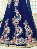 18012 BLUE ROSSELL ARIHANT FLORAL EMBROIDERED ANARKALI SUIT - Asian Party Wear