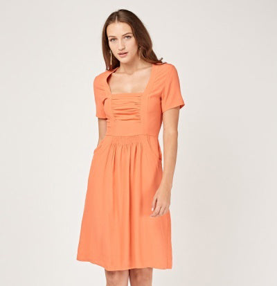 Sandstone Orange Square Neck Midi Dress - Asian Party Wear