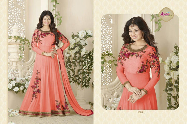 Peach Gown Desi Motif Indian Anarkali Dress - Asian Party Wear