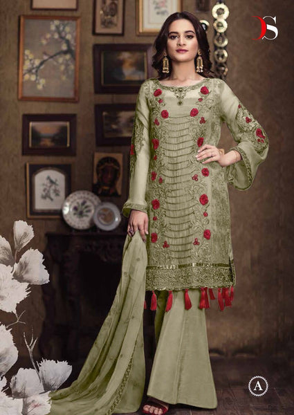 93005 MENDHI GREEN DEEPSY GULBANO PAKISTANI PARTY WEAR SALWAR SUIT - Asian Party Wear