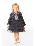 SILVER GREY KIDS GIRLS DRESS WITH SEQUIN VELOUR BOLERO JACKET 1-5 Yrs - Asian Party Wear