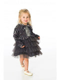 SILVER GREY KIDS GIRLS DRESS WITH SEQUIN VELOUR BOLERO JACKET 1-5 Yrs - Asian Party Wear