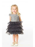 SILVER GREY KIDS GIRLS DRESS WITH SEQUIN VELOUR BOLERO JACKET 1-5 Yrs - Asian Party Wear