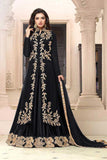 BLACK ETHNIC PARTY WEAR DESIGNER INDO WESTERN SLIT STYLE ANARKALI - Asian Party Wear